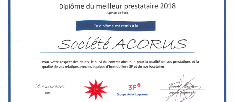 diplome Acorus meilleur prestataire